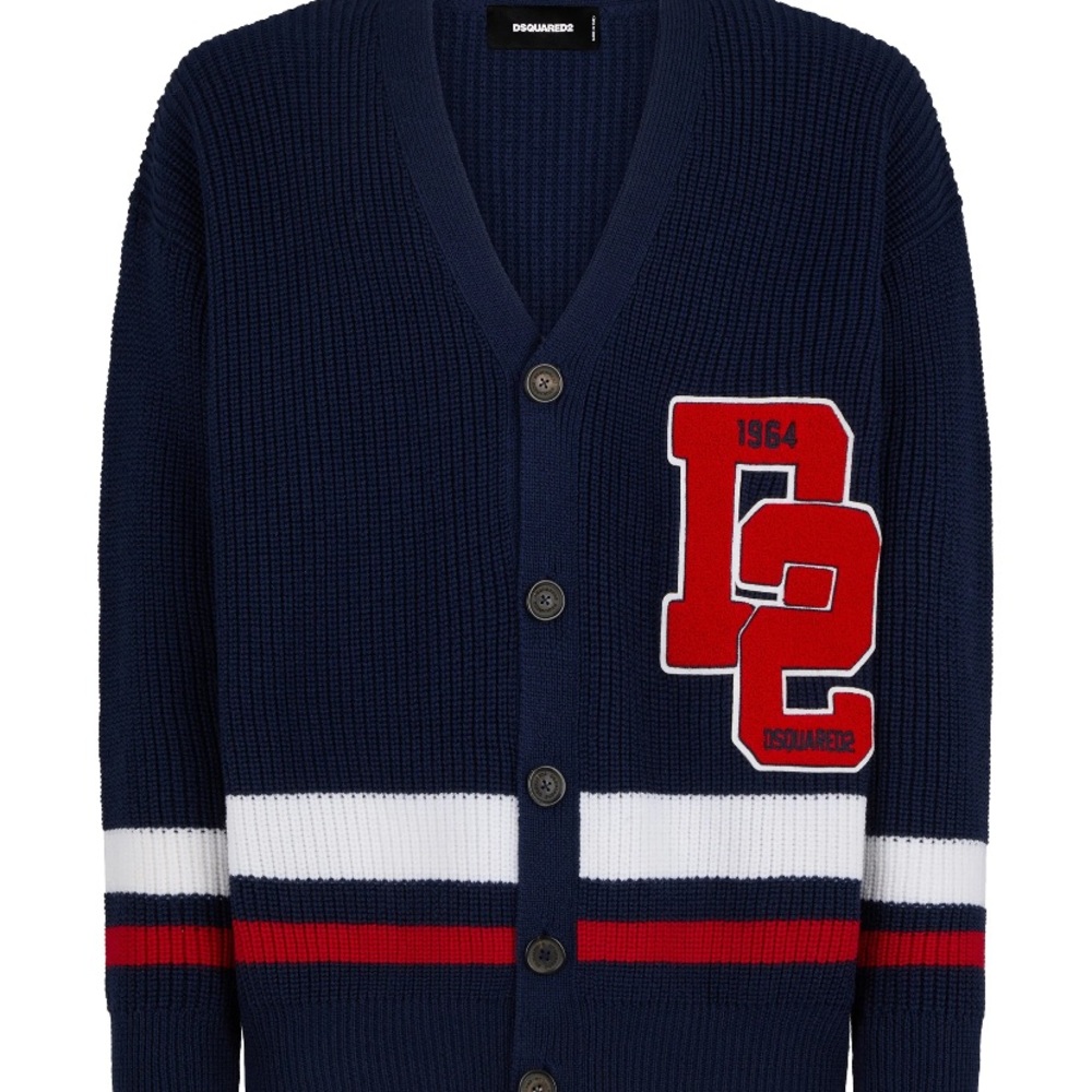 DSQUARED2 Men's Navy Cardigan with Red and White Accents